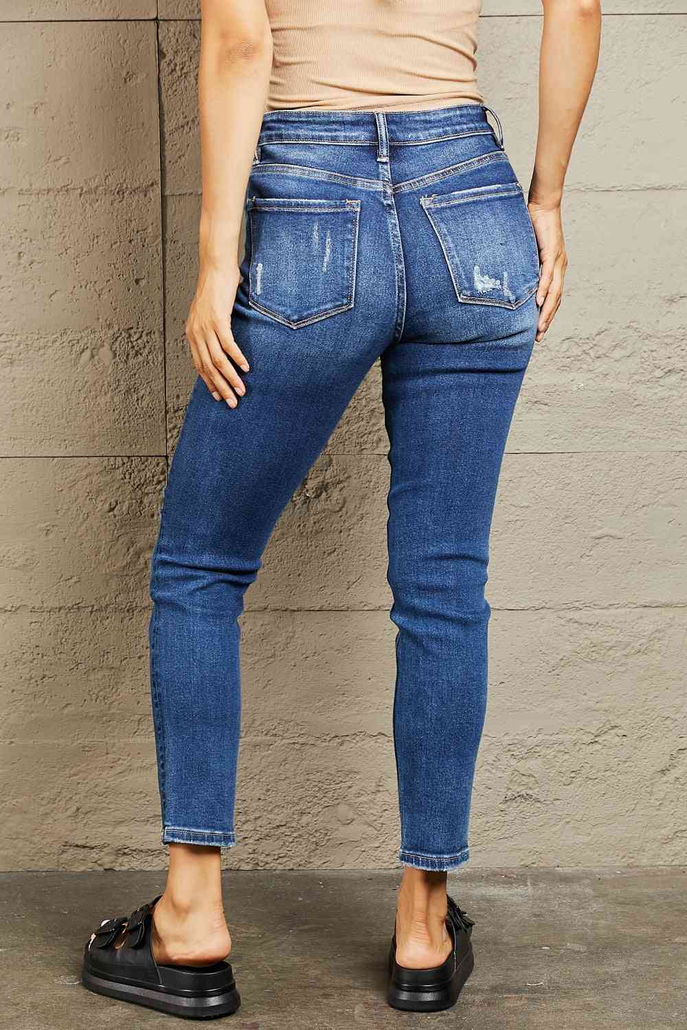 BAYEAS Jean slim effet vieilli taille mi-haute