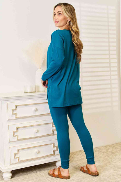 Zenana Lazy Days Ensemble haut à manches longues et leggings pleine taille