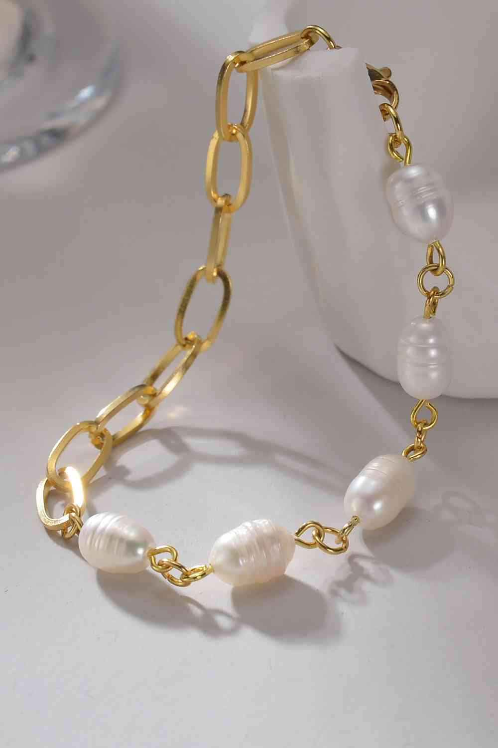 Bracelet en acier inoxydable demi-perle demi-chaîne