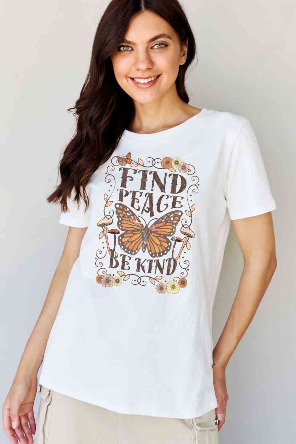 Camiseta de algodón con estampado de talla grande FIND PEACE BE KIND de Simply Love