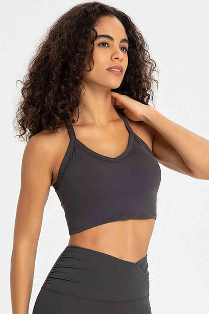 Soutien-gorge de sport à col en V et dos croisé