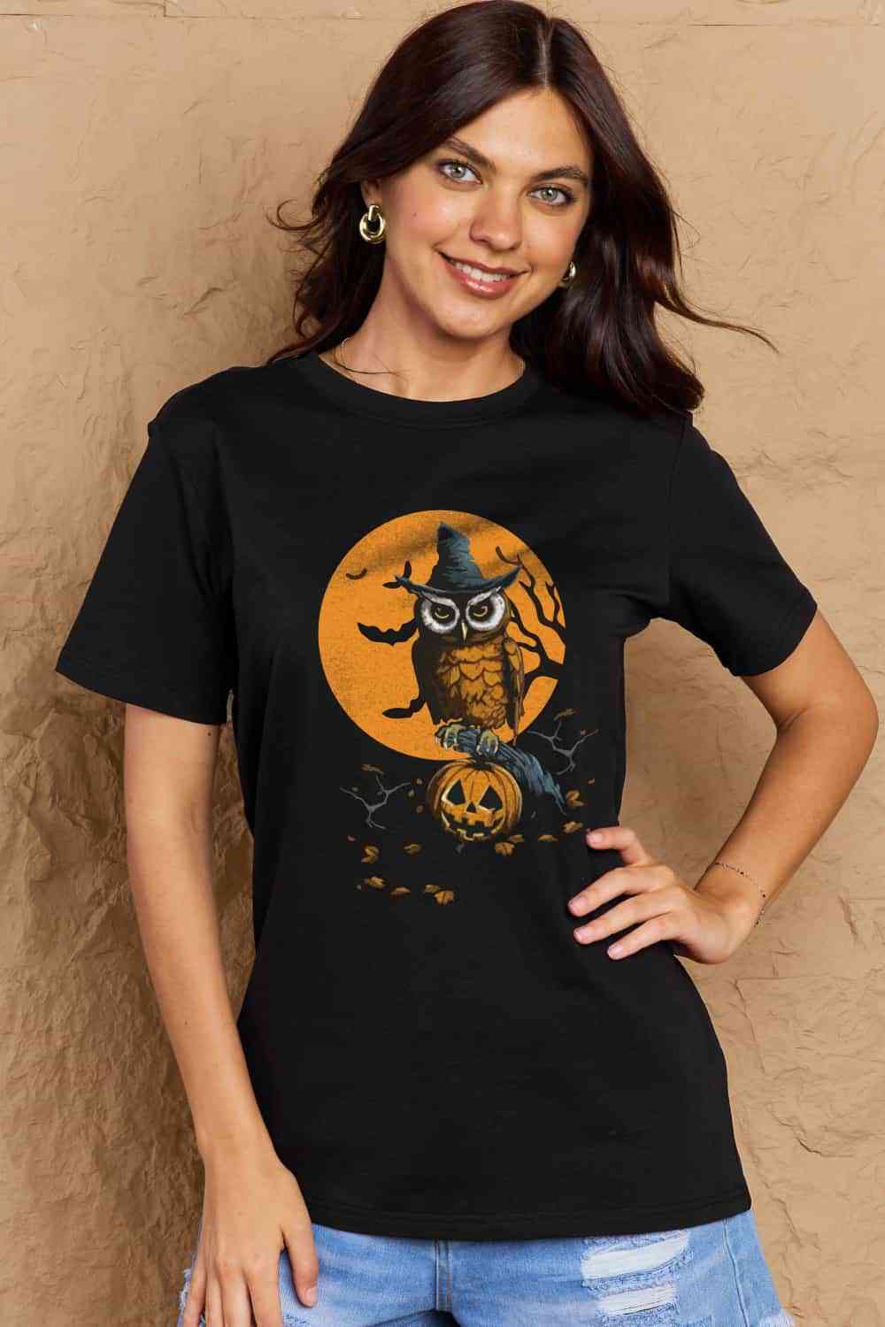 Camiseta de algodón con estampado de tema Holloween de tamaño completo de Simply Love