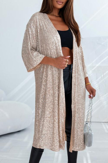 Cardigan cache-poussière ouvert sur le devant à sequins