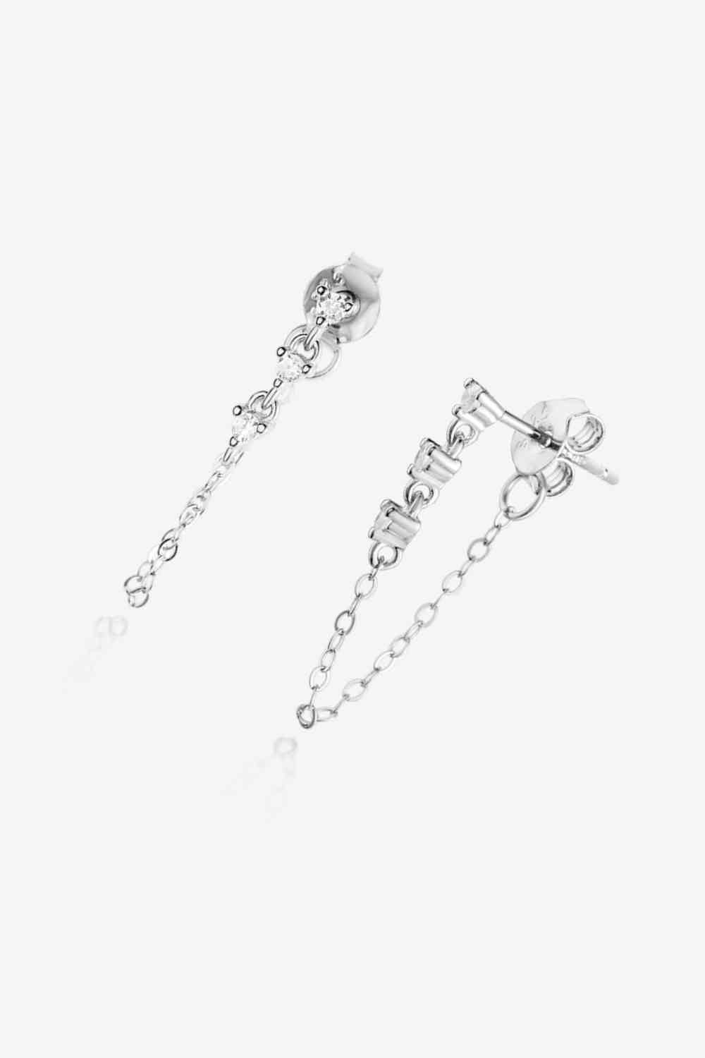 Boucles d'oreilles chaîne en argent sterling 925 avec zircon