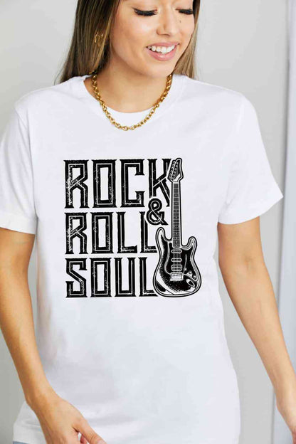 Camiseta de algodón con gráfico ROCK &amp; ROLL SOUL de talla grande de Simply Love