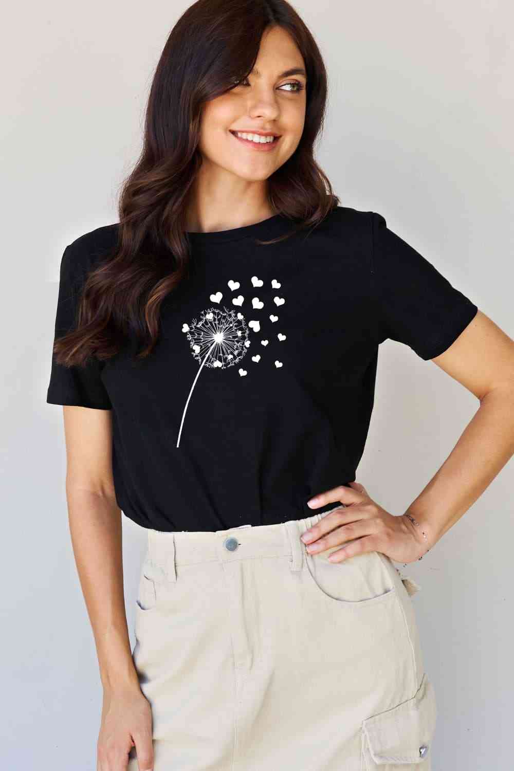 Simply Love T-shirt en coton avec motif cœur de pissenlit pleine taille