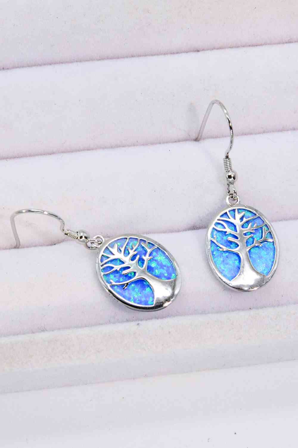 Boucles d'oreilles pendantes plaquées platine bleu opale