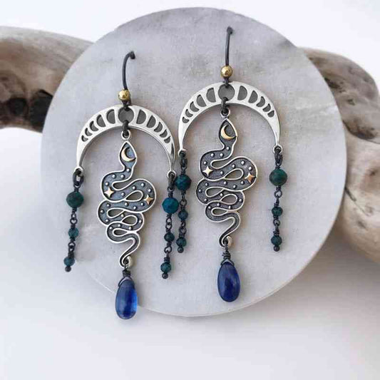 Snake & Moon Alloy Earrings