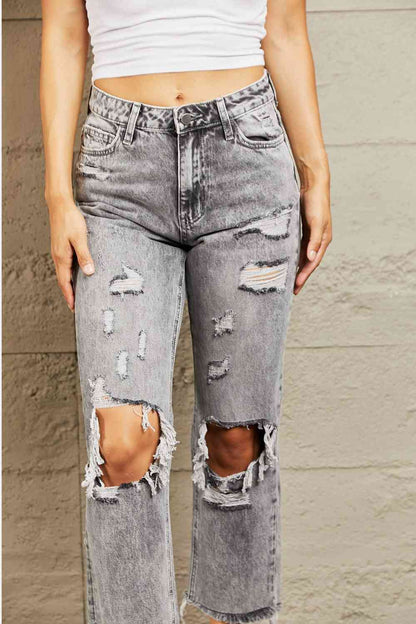 BAYEAS Acid Wash Distressed Straight Jeans