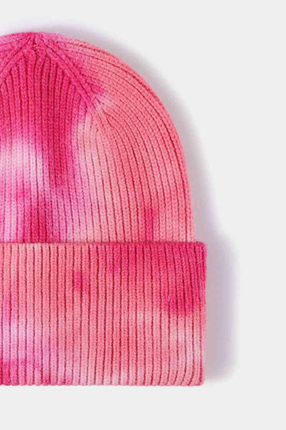 Gorro de punto acanalado con puños teñidos anudados