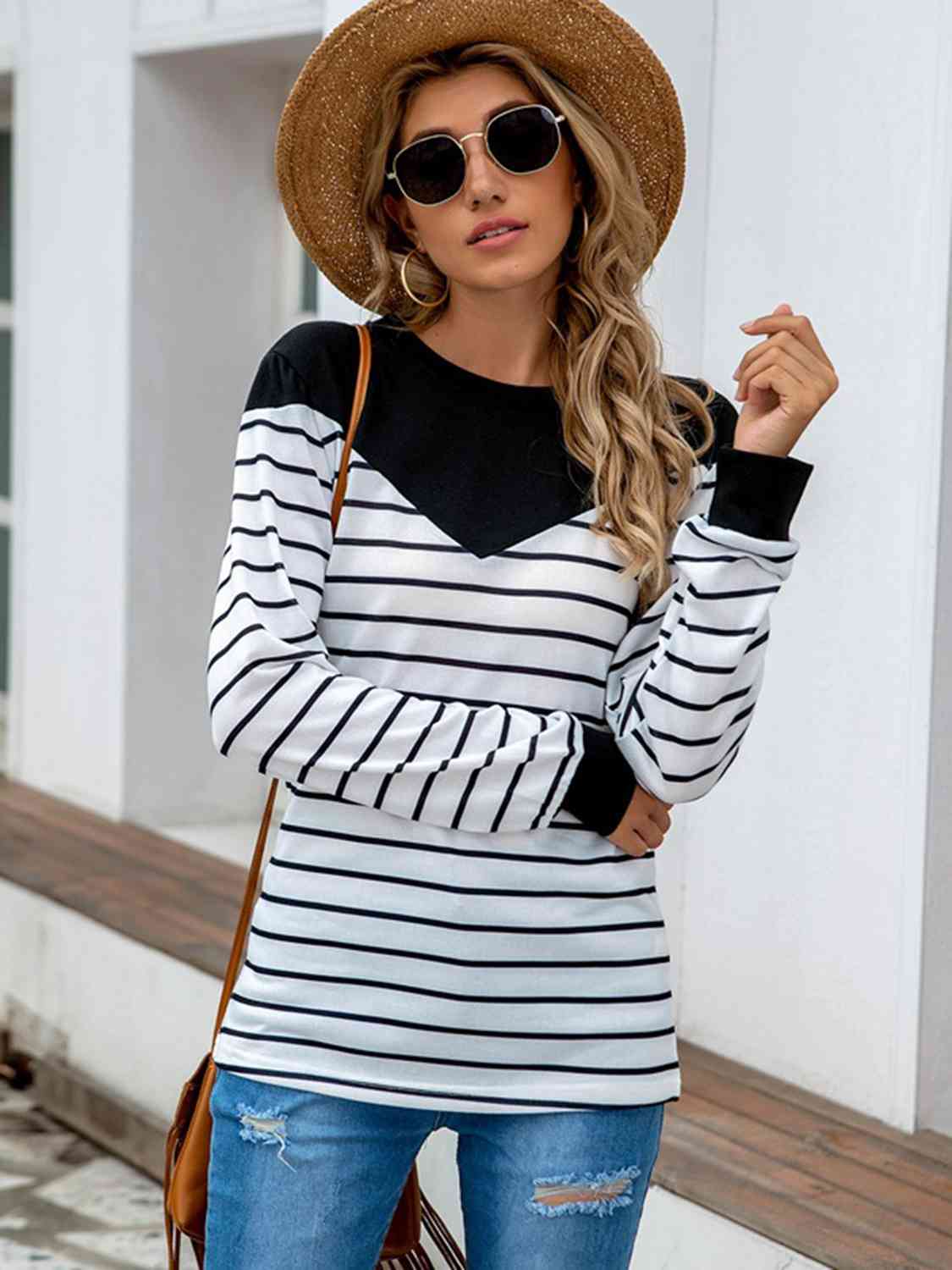 Striped Round Neck Long Sleeve T-Shirt