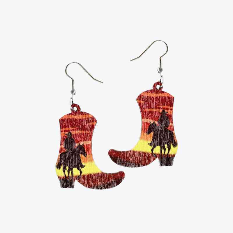 Boucles d'oreilles pendantes en bois en forme de bottes