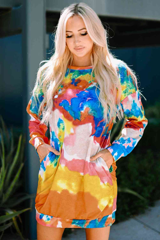 Vestido de manga larga con efecto tie-dye multicolor