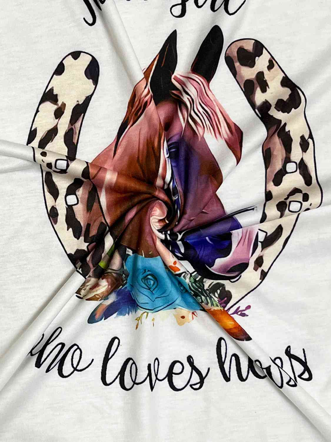 Camiseta con gráfico de caballo de manga larga y cuello redondo de talla grande