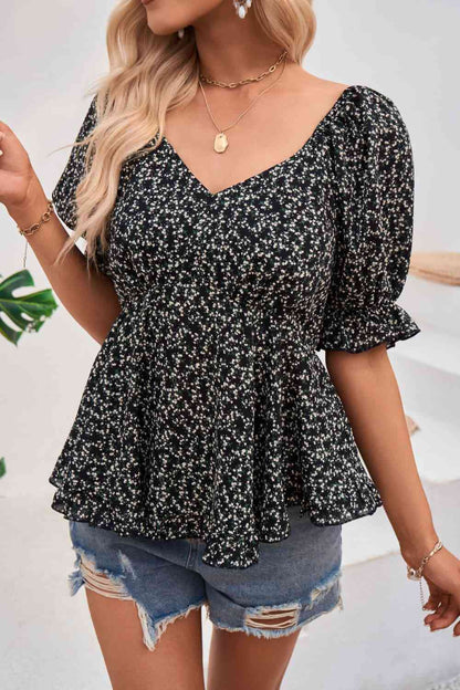 V-Neck Flounce Sleeve Blouse