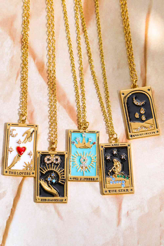 Collier en acier inoxydable avec pendentif carte de tarot