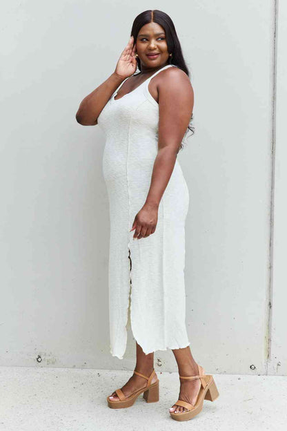 Culture Code Look At Me Full Size Notch Neck Maxi Dress with Slit in Ivory