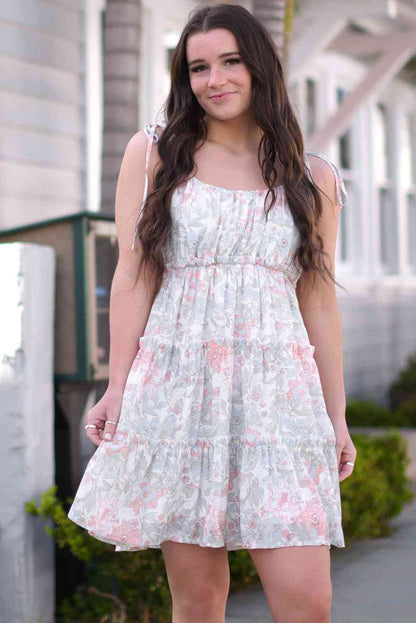 Floral Tie-Shoulder Frill Trim Dress