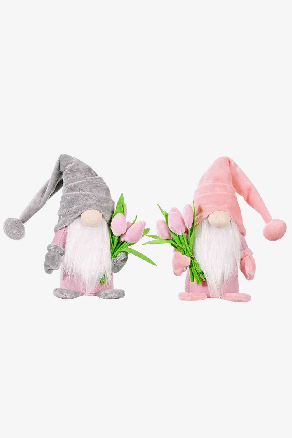 Gnome en peluche mignon debout avec tulipe 