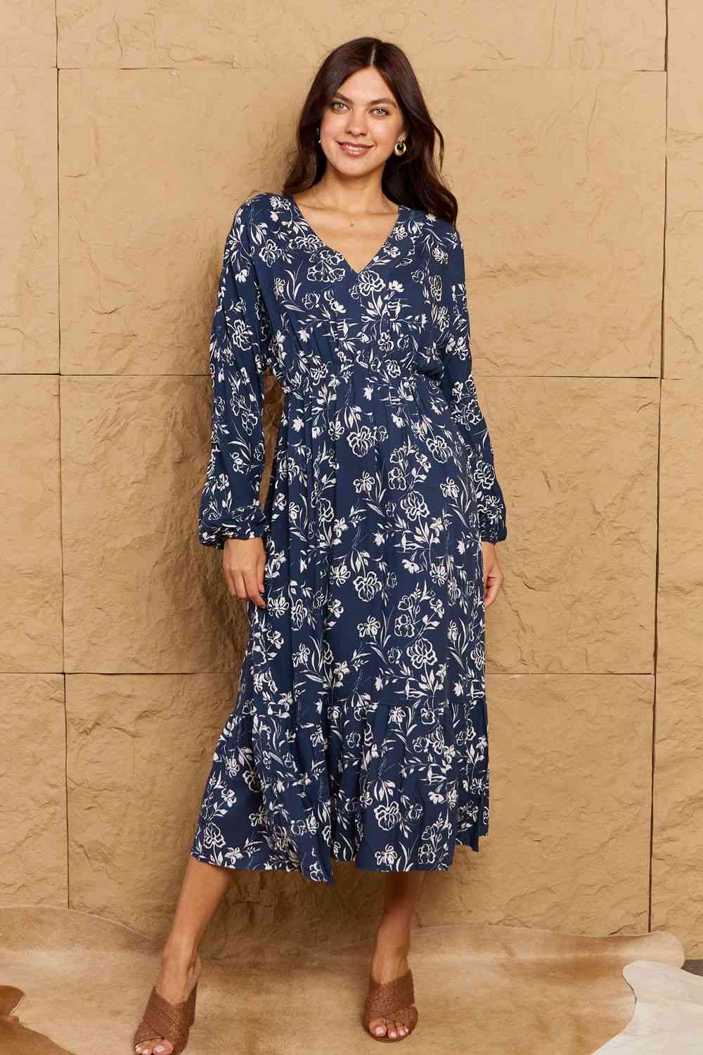 HEYSON Night Out Vestido midi floral con manga globo y tamaño completo