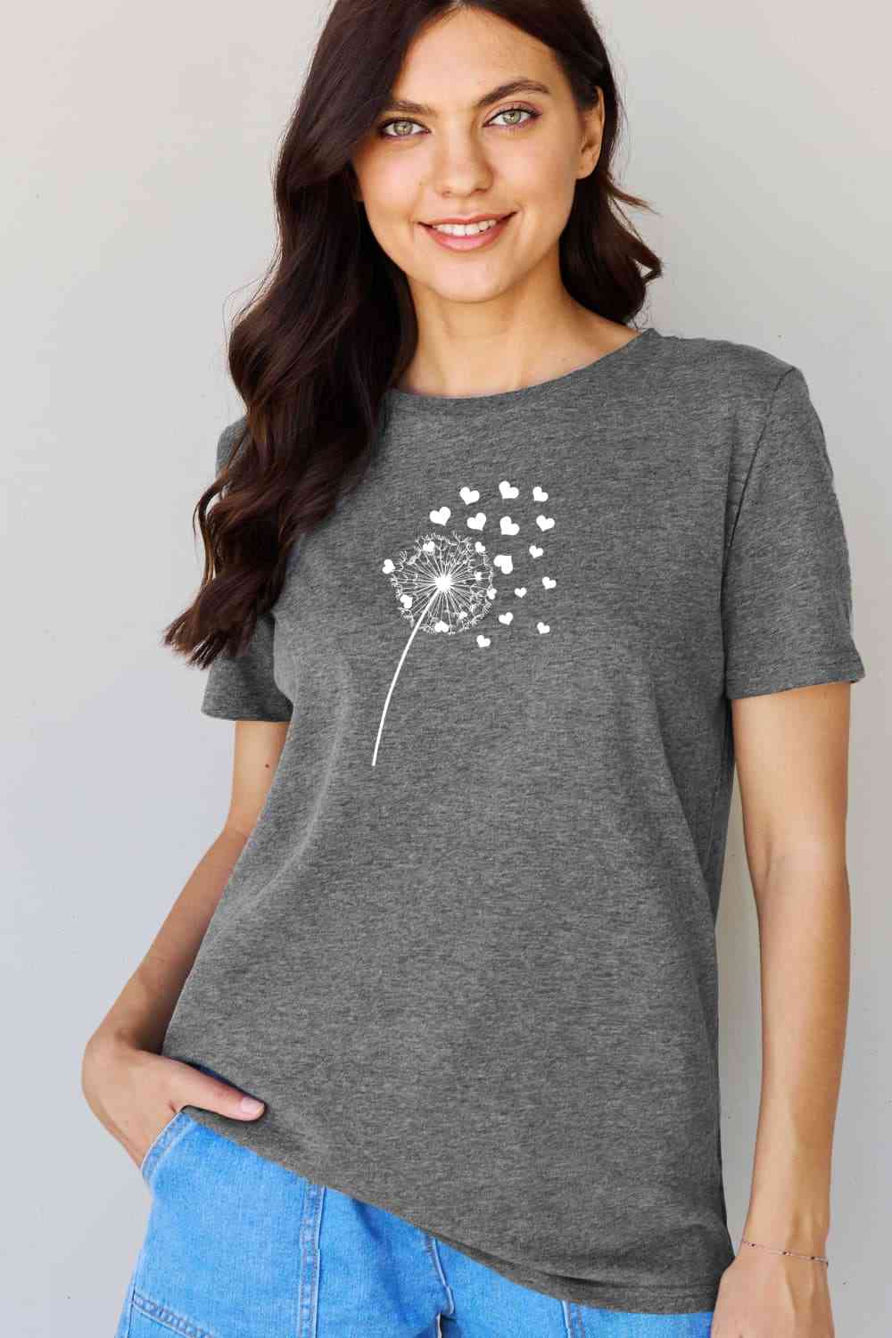 Simply Love T-shirt en coton avec motif cœur de pissenlit pleine taille