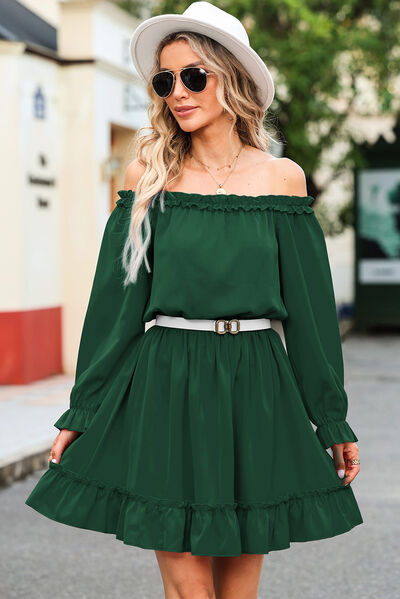 Frill Off-Shoulder Flounce Sleeve Dress