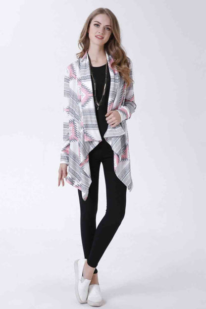 Geometric Open Front Handkerchief Hem Cardigan