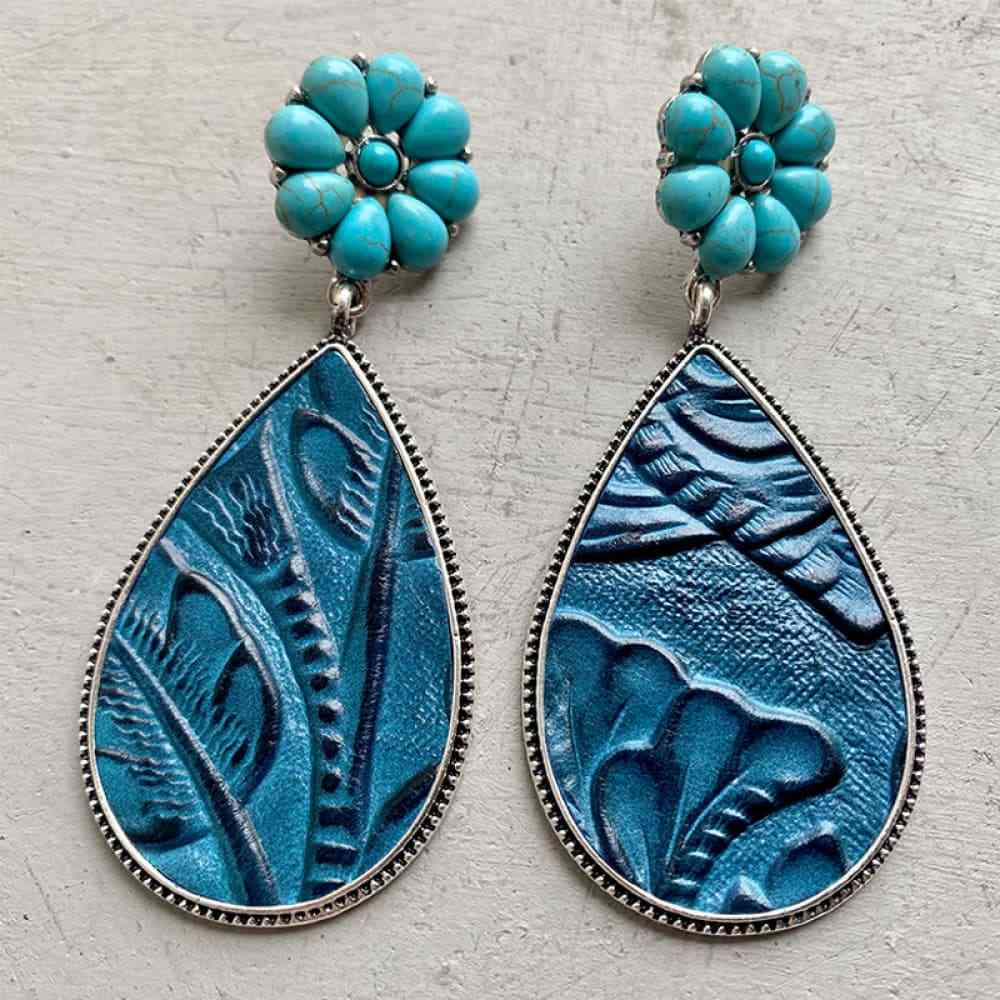 Boucles d'oreilles en forme de goutte de fleur turquoise