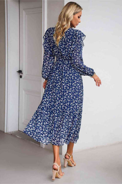 Surplice Neck Balloon Sleeve Midi Dress