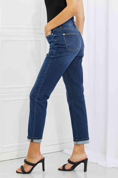 Judy Blue Crystal Full Size High Waisted Cuffed Boyfriend Jeans