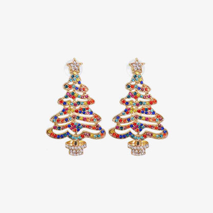 Boucles d'oreilles arbre de Noël en alliage de strass