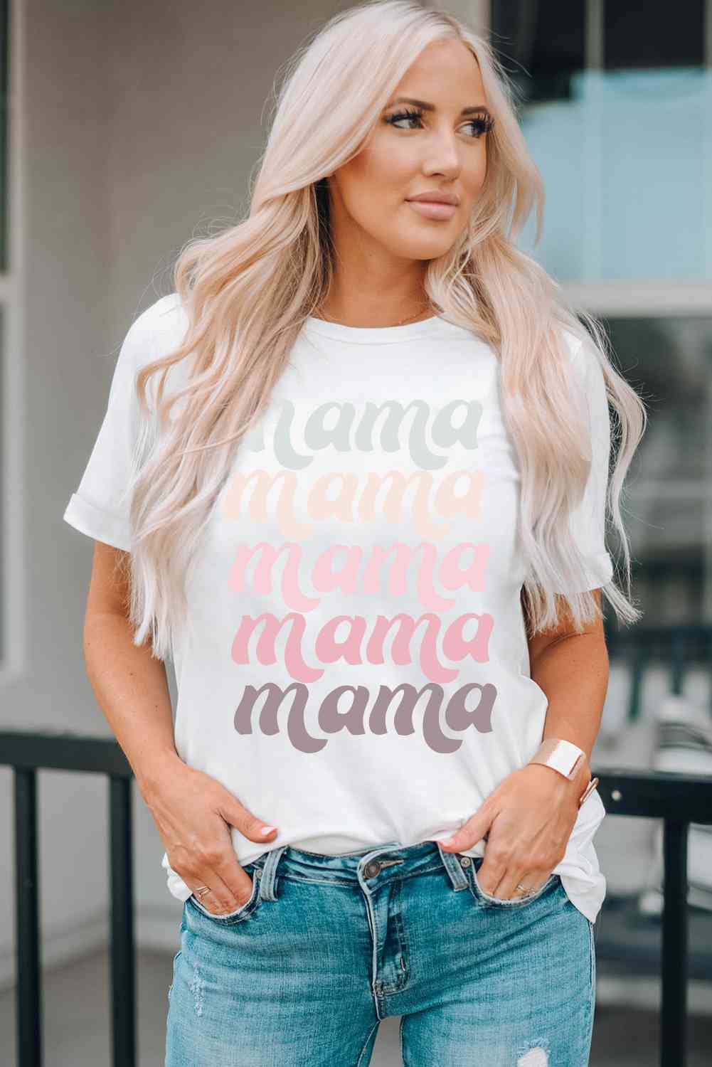 MAMA Graphic Contrast Tee Shirt