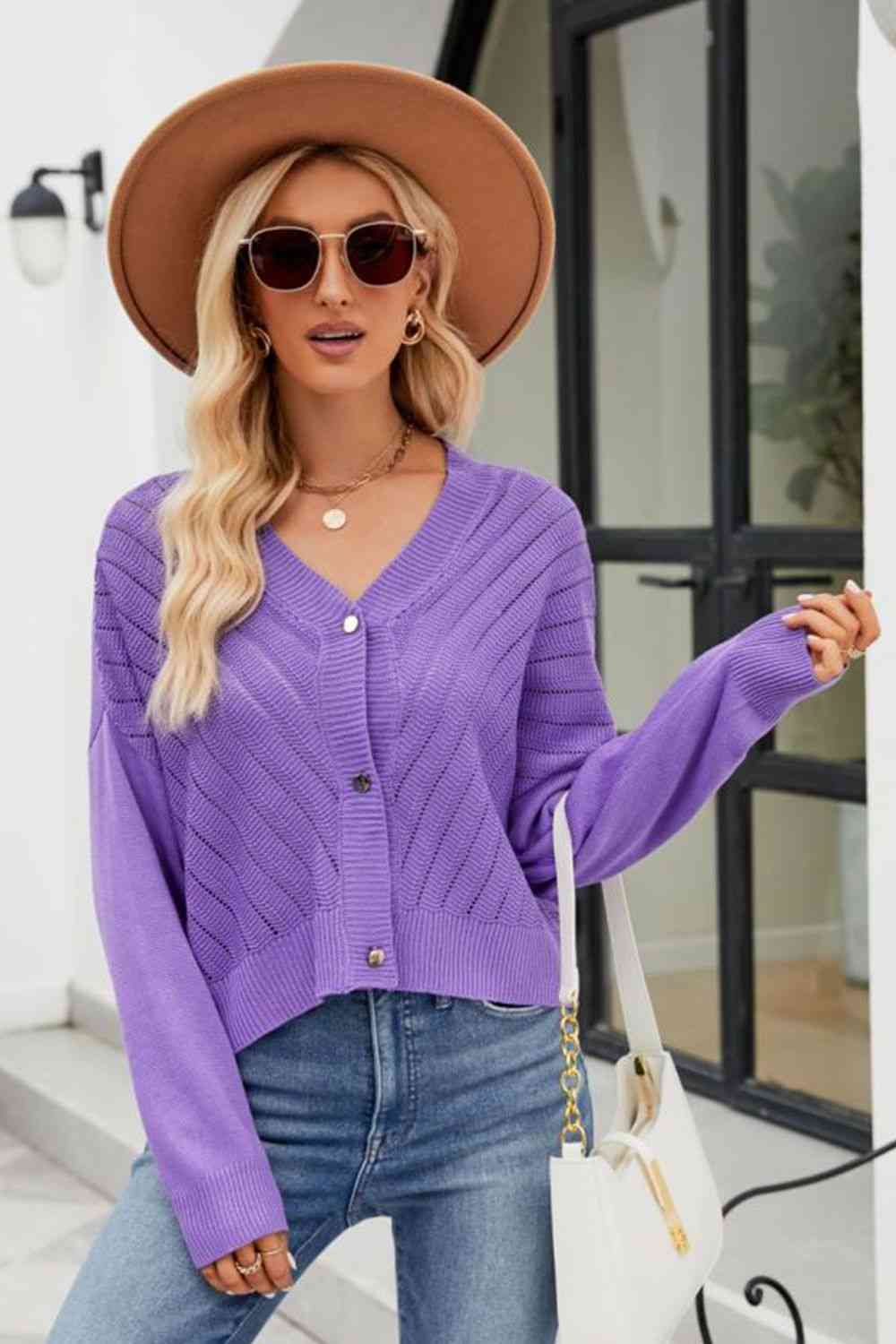 Cardigan boutonné à col en V