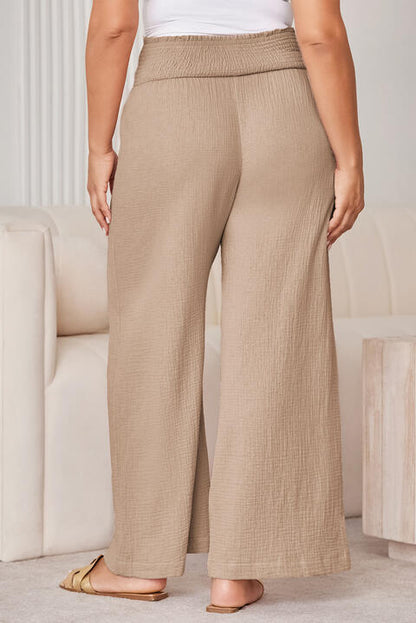 Pantalon Large à Taille Smockée de Grande Taille