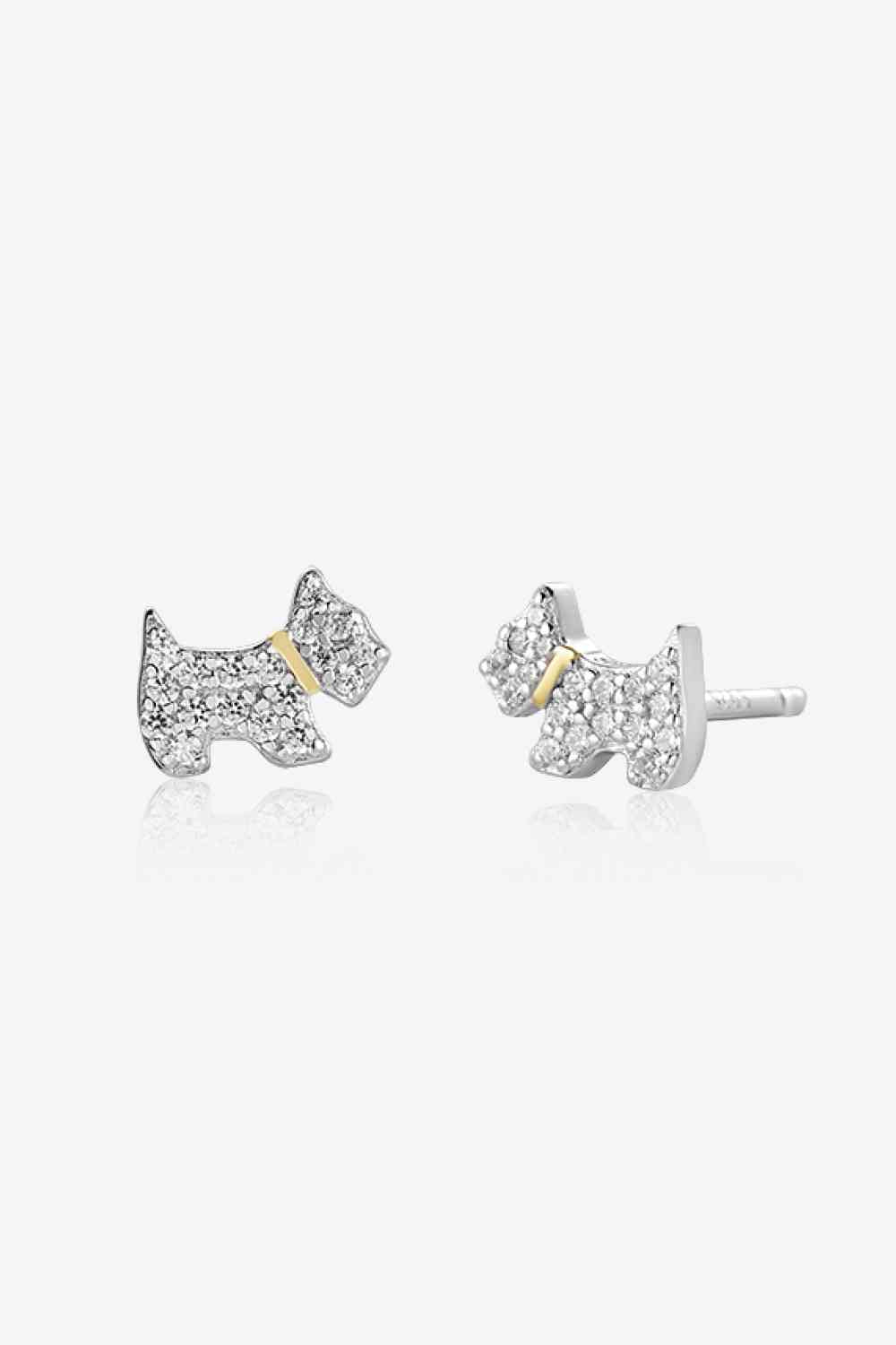 Boucles d'oreilles à tige en argent sterling 925 avec zircone et chiot