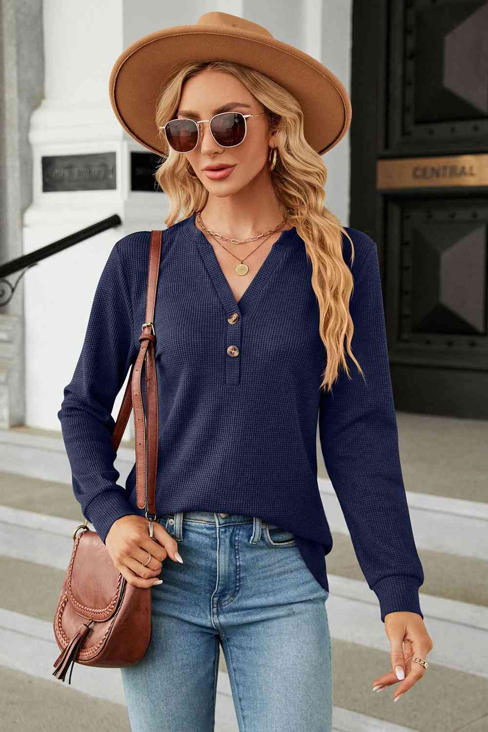 V-Neck Long Sleeve Blouse