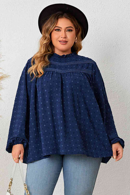 Blouse à Col Montant et Manches Ballon de Grande Taille