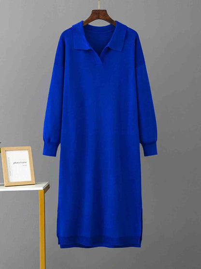 Robe pull fendue à manches longues et col Johnny