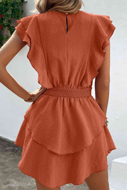 Textured Smocked Waist Layered Dress