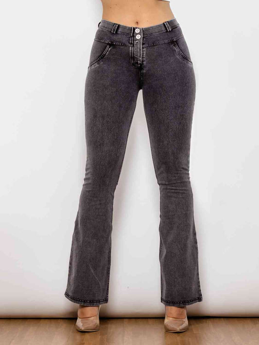 Jean bootcut long pleine taille