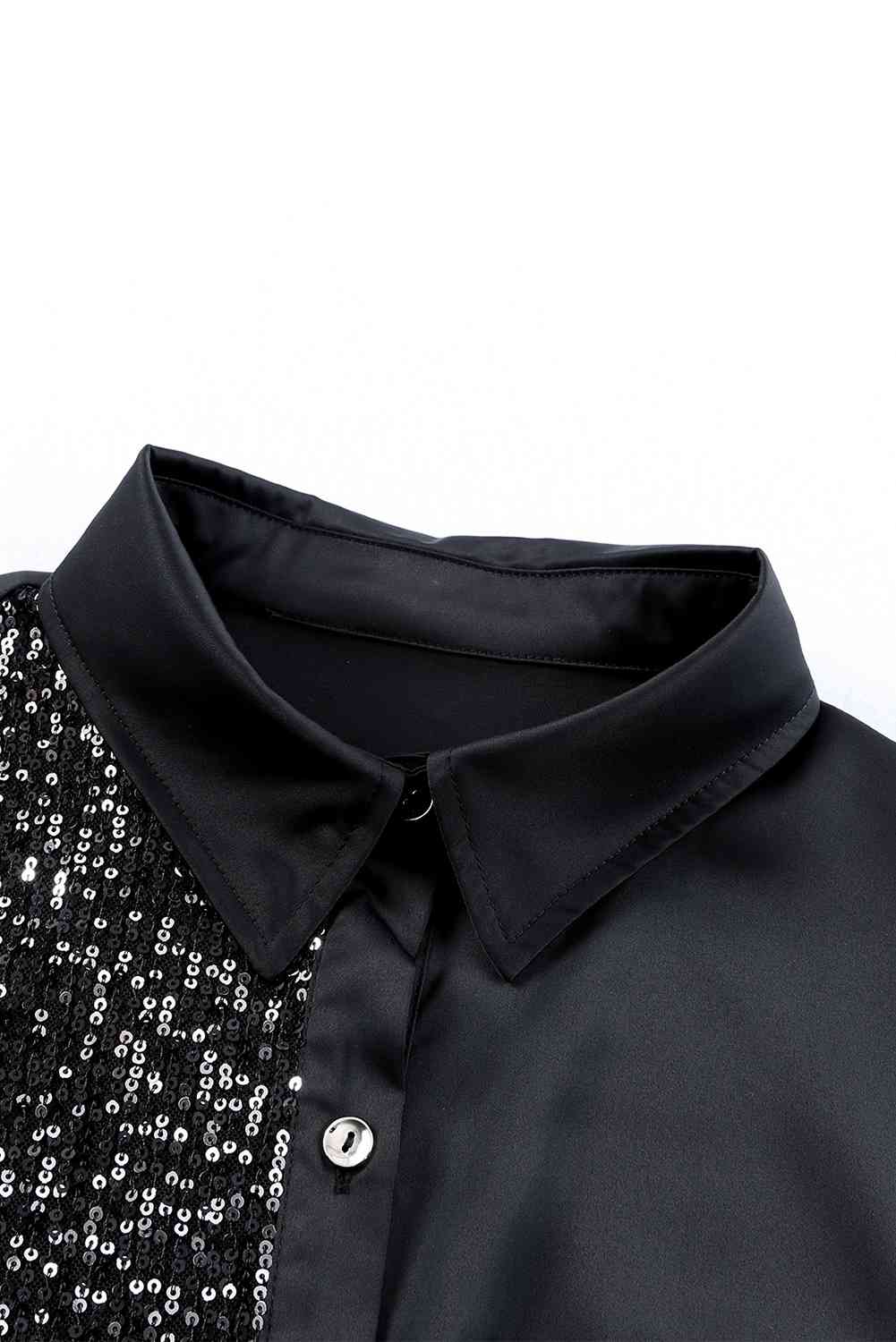 Robe chemise haute-basse boutonnée sur le devant à sequins