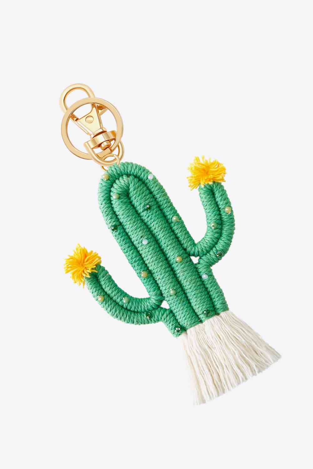 Porte-clés cactus à bordure en perles avec frange