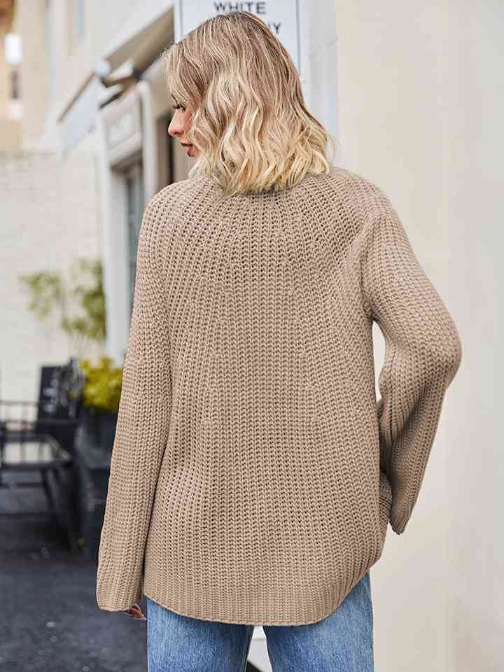 Raglan Sleeve Waffle Knit Sweater