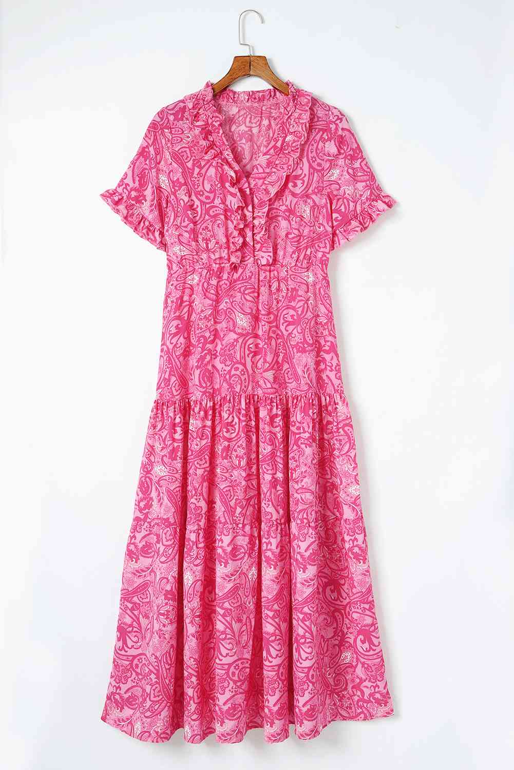 Paisley Print Flounce Sleeve Maxi Dress