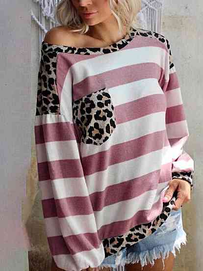 Striped Leopard Long Sleeves Top