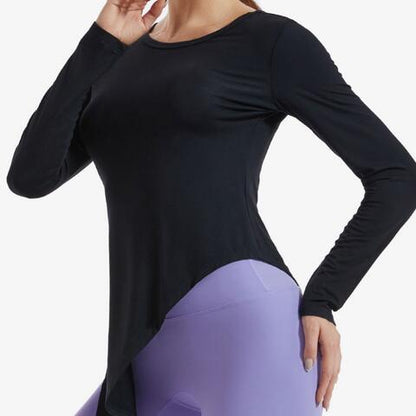 Asymmetrical Round Neck Long Sleeve Sports Top