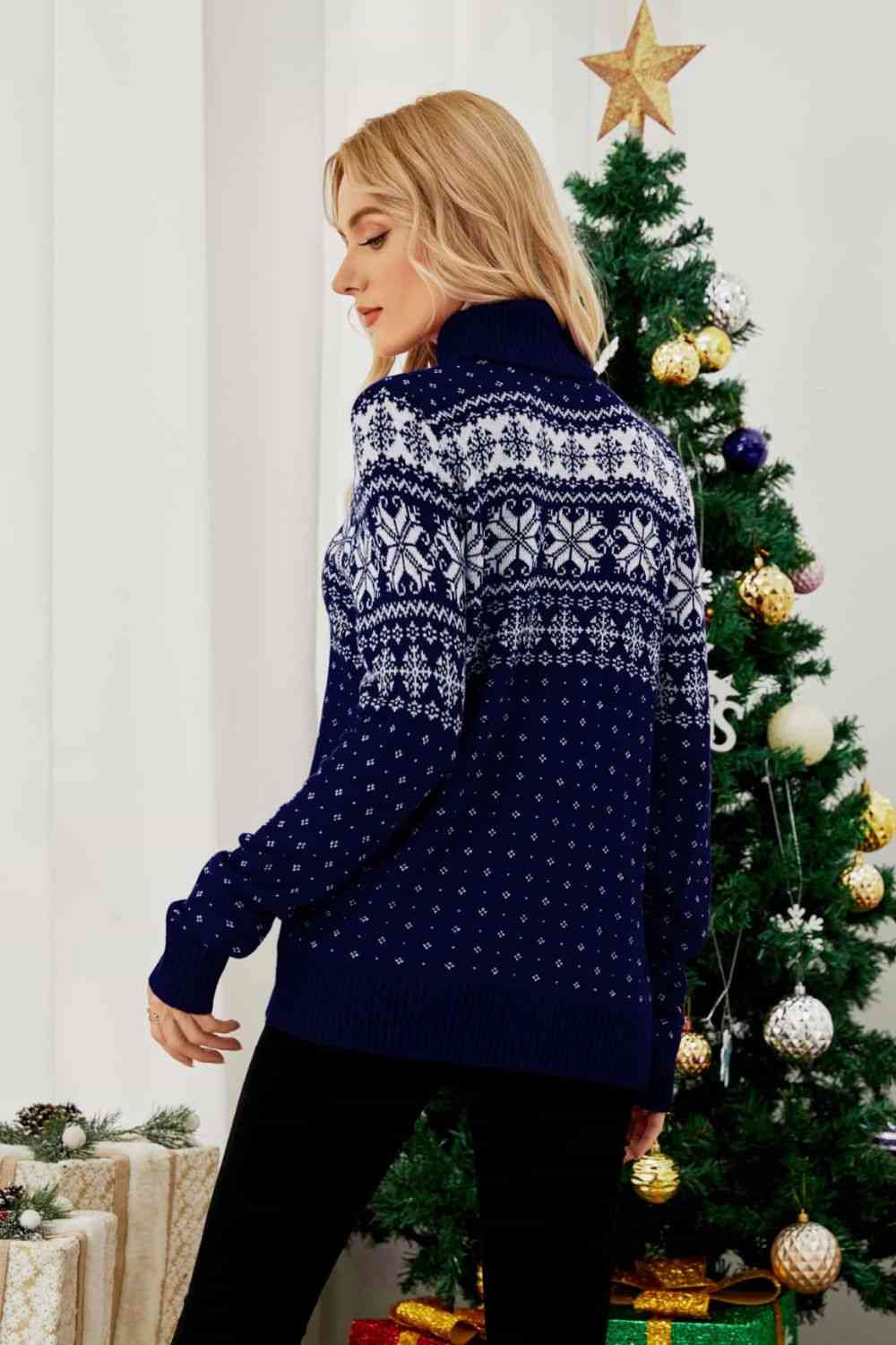 Pull à col roulé de Noël flocon de neige Fair Isle