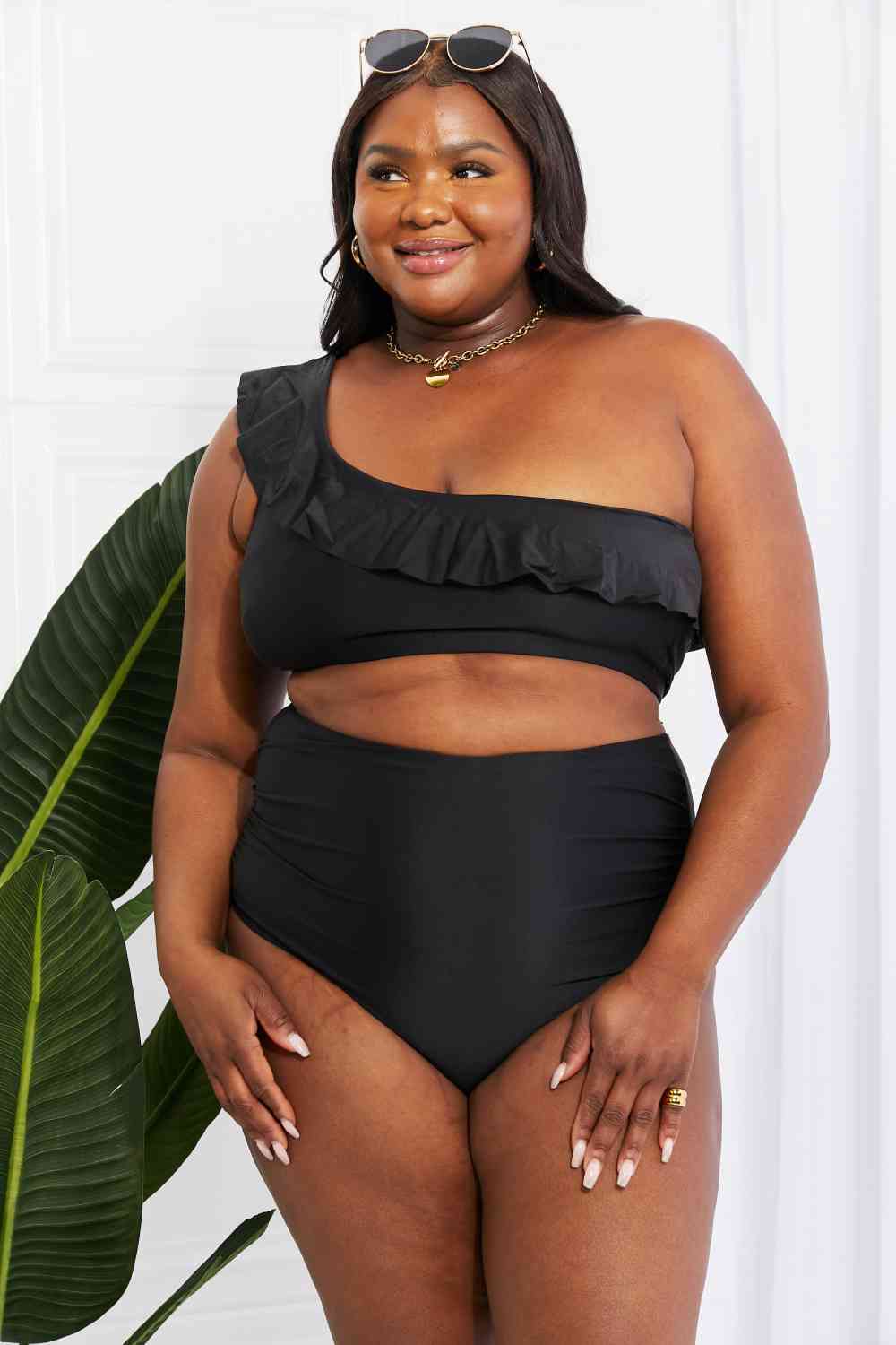 Marina West Swim - Seaside Romance - Bikini asymétrique à volants - Noir