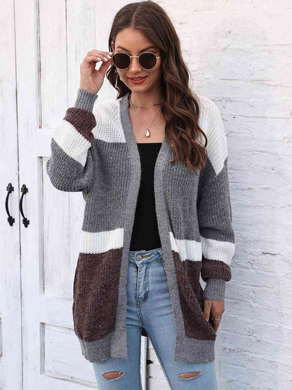 Color Block Open Front Cardigan