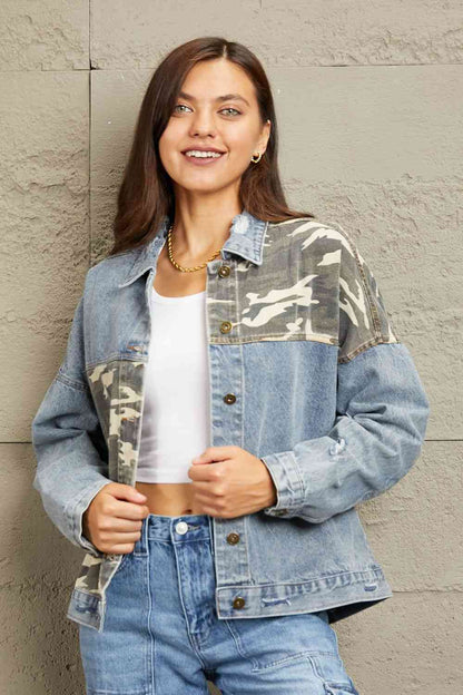 GeeGee Veste contrastée en denim délavé pleine taille